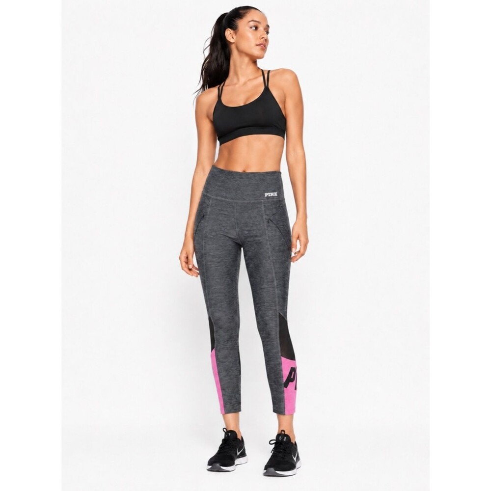 PINK Victoria’s Secret Womens Ultimate High Rise Mesh Leggings Small Gray Pink